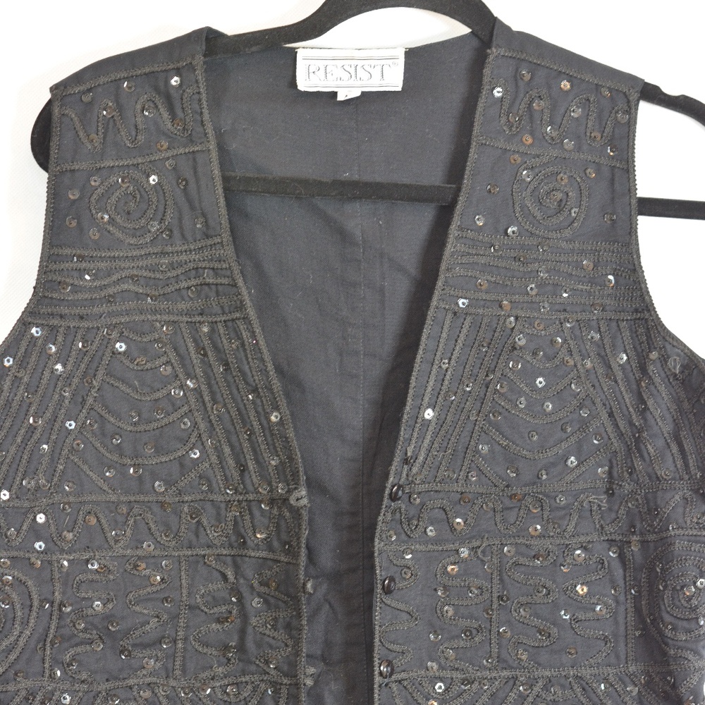 Sequin/Beaded Black Vest SZ M RESIST